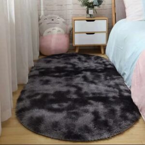 1pc Oval Silk Tie Dye Carpet Child’s Room Cute Girl Floor Soft Mat Living Room Bay Window Decor Fluffy Large Kid Bedside Rugs
