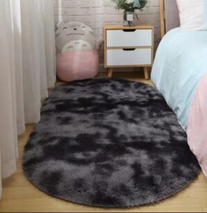 VIKAMA Fashion Silk Hair Floor Mat Study Bedroom Bedside Coffee Table Rug Living Room Sofa Soft Comfortable Non-Slip Oval Carpet