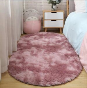 VIKAMA Fashion Silk Hair Floor Mat Study Bedroom Bedside Coffee Table Rug Living Room Sofa Soft Comfortable Non-Slip Oval Carpet