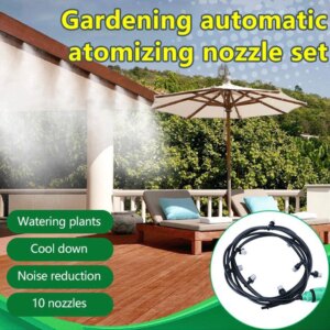 10M Water Mist Cooling Sprinkler Set With 10 Nozzles Garden Terrace Outdoor Patio Greenhouse Plants Spray Hose Watering Kit