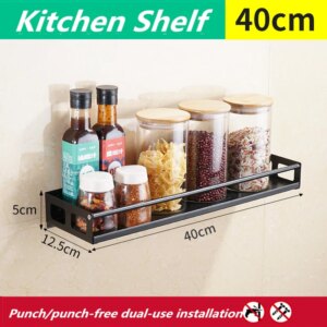 Stainless Steel Wall-mounted Kitchen Storage Rack Cabinet Basket Organizer Spice Rack Shelf Punch-free Jar Storage Bracket