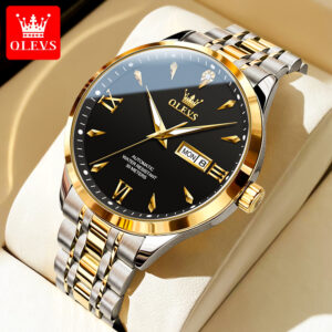 OLEVS 9956 Men’s Watches Dual Calendar Display High Quality Stainless steel Automatic Mechanical Watch for Men Business Dress