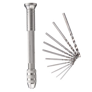 DIY Woodworking Drilling Rotary Tools Manual Aluminum Alloy Micro Hand Drill Non-slip Handle with 10pcs Drill Bits