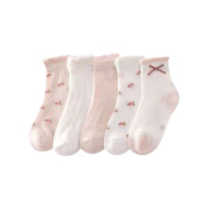 Sweet Print Kids Socks 5 Pairs/Lot Spring Summer Cotton Girls Socks Cute Flowers Pattern for Children Baby Little Girl Clothing