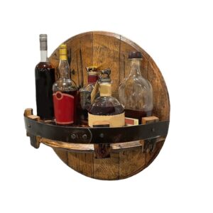 Wall Mount Whiskey Barrel Shelf Home Decoration Round Wooden Storage Rack Retro Wine Rack Kitchen