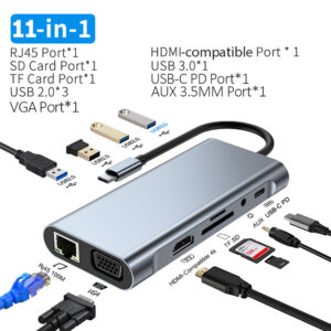 USB C HUB 4K 30Hz Type C to HDMI-compatible USB 3.0 Adapter 11 in 1 Type C HUB Dock PD 87W USB C Splitter for MacBook Pro Air