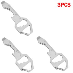 Multi-use Keychain Portable Stainless Steel Pocket EDC Multi Tool Bottle Opener Wrench Screwdriver Measuring Ruler for Outdoor
