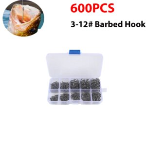 600-9000PCS 3-12# Fishing Hooks Set High Carbon Steel Barbed FishHooks harp Barbed Fishhooks Rock Fishing Tackle Accessories