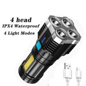 USB Rechargeable 4 Heads Strong Light Flashlight Outdoor Household Portable Long-range Led Flashlight Hiking Camping Flashlight