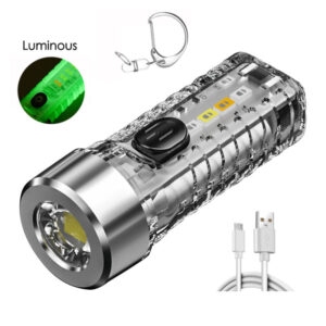 KENSUN Mini Keychain Flashlight USB Rechargeable Torch Strong Lights Lantern With Multicolor Side Outdoor Lamp Built In Battery
