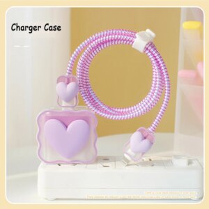 For Apple Charger 18/20W 3D Heart Shape Protector Cover For iPhone 14 13 12 11 Power Adapter Silicone Case Cable Winder Kit