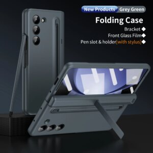 Hard Phone Hinge Protection Cover for Samsung Galaxy Z Fold 5 4 3 Case with Screen Protector Stand Bracket Pen Holder Slot Cover