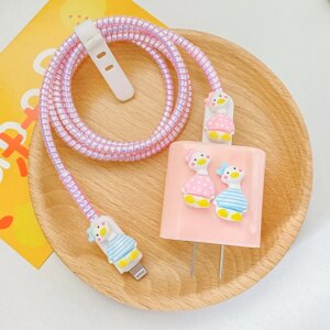 2024 New White Flower Charger Case Cable Protector For Iphone 18/20W 14 15 13 12 Pro Max Adapter Case Data Cord Protective