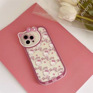 Sanrio Hello Kitty Kawaii KT Head Bow Phone Case For iPhone 15 14 13 Pro Max 11 12 13 Pro X XR 7 8 Plus Pink Girl Y2K Cute Cover