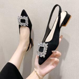 35-42 size plus size women’s shoes French temperament closed toe sandals women’s new small heel high heels rhinestone pointed single-layer shoes