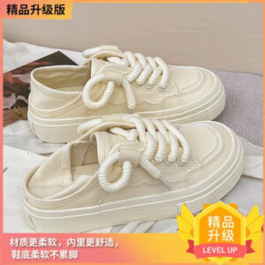 Spring and Summer canvas shoes women’s two-way lazy slip-on half slippers all-match white shoes soft bottom popular niche casual sneakers