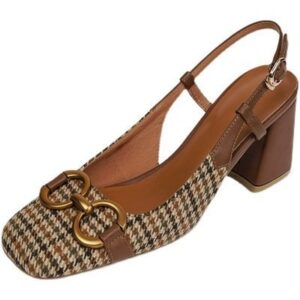 Women’s Sandals 2022 Spring and Summer New Fashion Sandals Square Toe French Retro Heelless Metal Buckle Thick Heel Single-Layer Shoes for Women