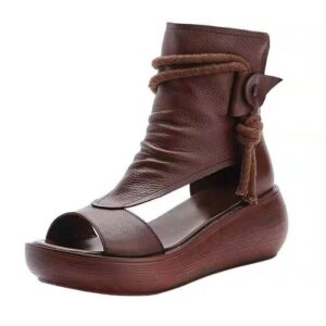 Roman shoes women’s summer casual fashion 2021 new high-top heightened wedge sandals soft leather platform peep toe sandals