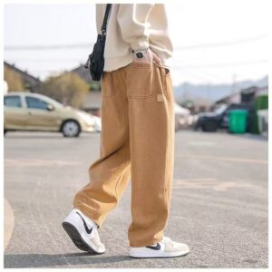Casual pants straight printed cropped pants men’s solid color youth fashion fashion brand sports pants loose fashion summer