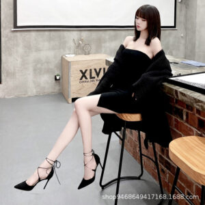 2022 Spring and Autumn New Fresh Style French Girl High Heels Pointed Cross Strap Stiletto Heel Suede Fashion Single-layer Shoes
