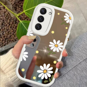 Chrysanthemum Fasion Mirror Surface Phone Case For Samsung Galaxy A73 A72 A71 S23 S22 S21 S20 FE Plus 5G Makeup Coque Cover