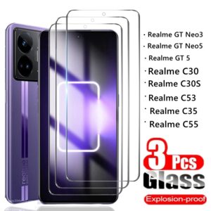 3PCS Tempered Glass for Realme GT Neo 5 3 , C55 C35 C53 C30 C30S Full Clear 9H HD Screen Protector Glass