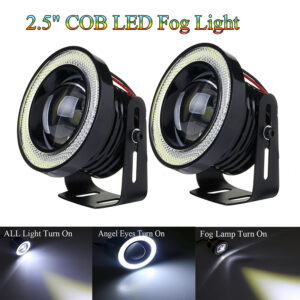 1 Pcs 15W 6000K Car White COB LED Projector Angel Eyes Blue Ring DRL Fog Light Lamp 2.5″ With Brackets