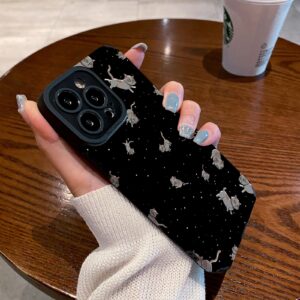 Cute Doodle Night sky kitten Phone Case For iPhone 13 11 12 14 15 Pro Max Mini SE X XS Max XR 7 8 Plus Silicone Leather Cover