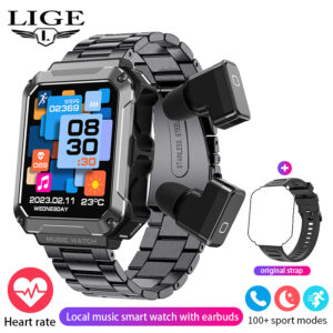 2024 New TWS Earphone Smart Watch 1.96” HD Screen Bluetooth Call Men Smartwatch Heart Rate Monitoring Bracelet Local Music Play