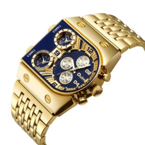 Oulm eurum new men’s quartz watch fashion watch D-shaped large Dial Steel Band Multi-time zone luminous 9315