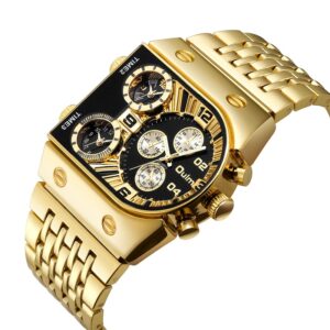Oulm eurum new men’s quartz watch fashion watch D-shaped large Dial Steel Band Multi-time zone luminous 9315