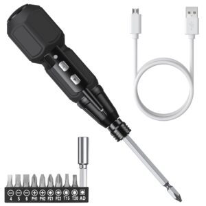 Electric Screwdriver Sets Automatic Home Repair Tool Kit Motorized Screwdriver with Lights and USB Cable Black