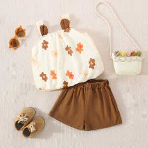 Summer New Girl Baby Set Suspenders Cute Bear + Shorts Cute Fashion Girl Set Casual Lightweight Girl Baby Two-Piece Set