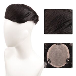 Hair Replacement Male Natural Toupee Nightclub Bar Wig Clip-On Invisible Hairpiece Human Hair Toupee Hair Extensions Breathable Black Short Wig for Young Men
