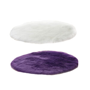 2Pcs Faux Sheepskin Wool Carpet 30 x 30 Cm Soft Longhair Decorative Carpet Cushion Chair Sofa Mat Round – White & Purple
