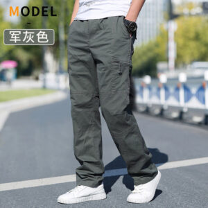 New Cargo Pants Men’s Loose Straight Oversize Clothing Solid Grey Versatile Work Wear Black Joggers Cotton Casual Male Trousers