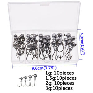 JYJ a box 1g 1.5g 2g 3g 3.5g fishing hook jig round head hook with mix colors , fishing tackle hook for soft grub worm baits