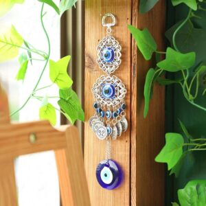 1 Pc Alloy Palm and Devil’s Eye Charm for Car Pendant Home Wind Chime Hanging Outdoor Gardening Decoration Crafts