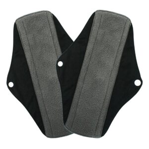 2pc Charcoal Menstrual Pads Sanitary Napkins Regular Flow Daytime Use Absorbent Waterproof Washable Reusable Sanitary Pads
