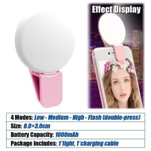 3 Modes Phone Selfie Light – For PC, Laptop, Camera – Clip-on Makeup Light Fill Lamps – Brightness Adjustment Light – Rechargeable, Portable, White, Warm White