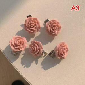 5pcs So Cute Girls Pink Rose Flower Heart Bow Peach Mini Hairpin Set Sweet Hair Braiding Clip Hair Styling Bobby Pin For Women Conbo