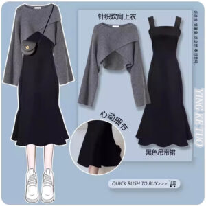 23 Set Dress New High-end Fishtail Skirt Two-piece Set 20 Matching Fashion Wear Small Fragrant Autumn Sweater for Women