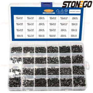 STONEGO 450/650/720PCS Countersunk Flat Head Phillips Mini Screw Set M1.4 M1.7 M2 M2.5 M3 Carbon Steel Screws Kit