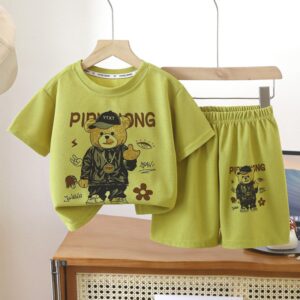 1-12 Year old Kids Boys Korean Style T-shirt+Shorts 2-piece Clothes Sets Fashion Handsome Cartoon Bear Summer Casual Sports Suit
