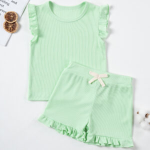 New Girls Solid Sets 2pcs Clothing Set Casual Sleeveless Tops+ Short Pants Suits Kids Fashion Summer Clothes Suit 0-5T