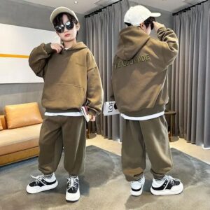 Autumn Boy Clothes Sets Children Letter Embroidery Hooded Pullover Top and Pant 2Pcs Outfits Kid Tracksuits Boys Clothes
