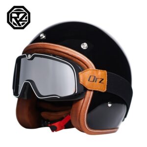 3/4 retro helmet, motorcycle opening, helicopter