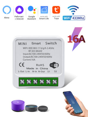 16A Tuya WiFi Smart Light Switch 433Mhz Wireless Relay Receiver Mini Round Panel Switch APP Voice Control Alexa Google Home