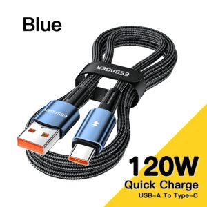 Essager 120W Super Fast Charge Type-C 67W Cable Quick Charge USB Cable 6A For Xiaomi 12Pro Redmi K50 Note 11Pro Black Shark 5Pro