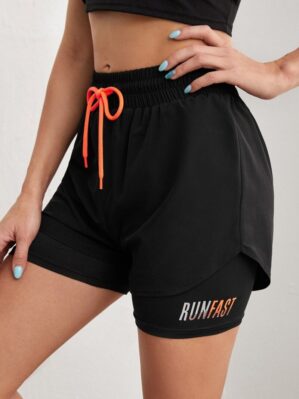 Women’s High Rise Yoga Shorts With Elastic Proximity Control Running Shorts, Fake Two Pieces Pants